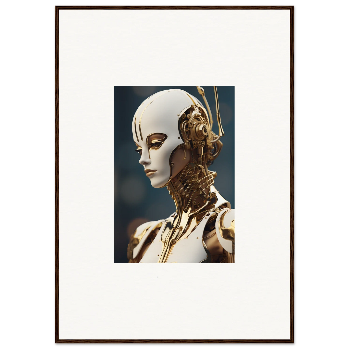 Futuristic humanoid robot art for whiskey obedient themed room decor framed wall art