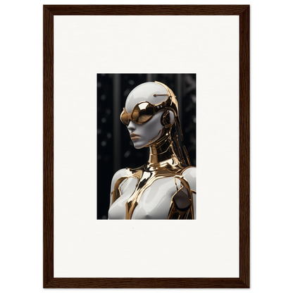 Futuristic humanoid robot with gold accents for Psyche Glimmer wall art decor