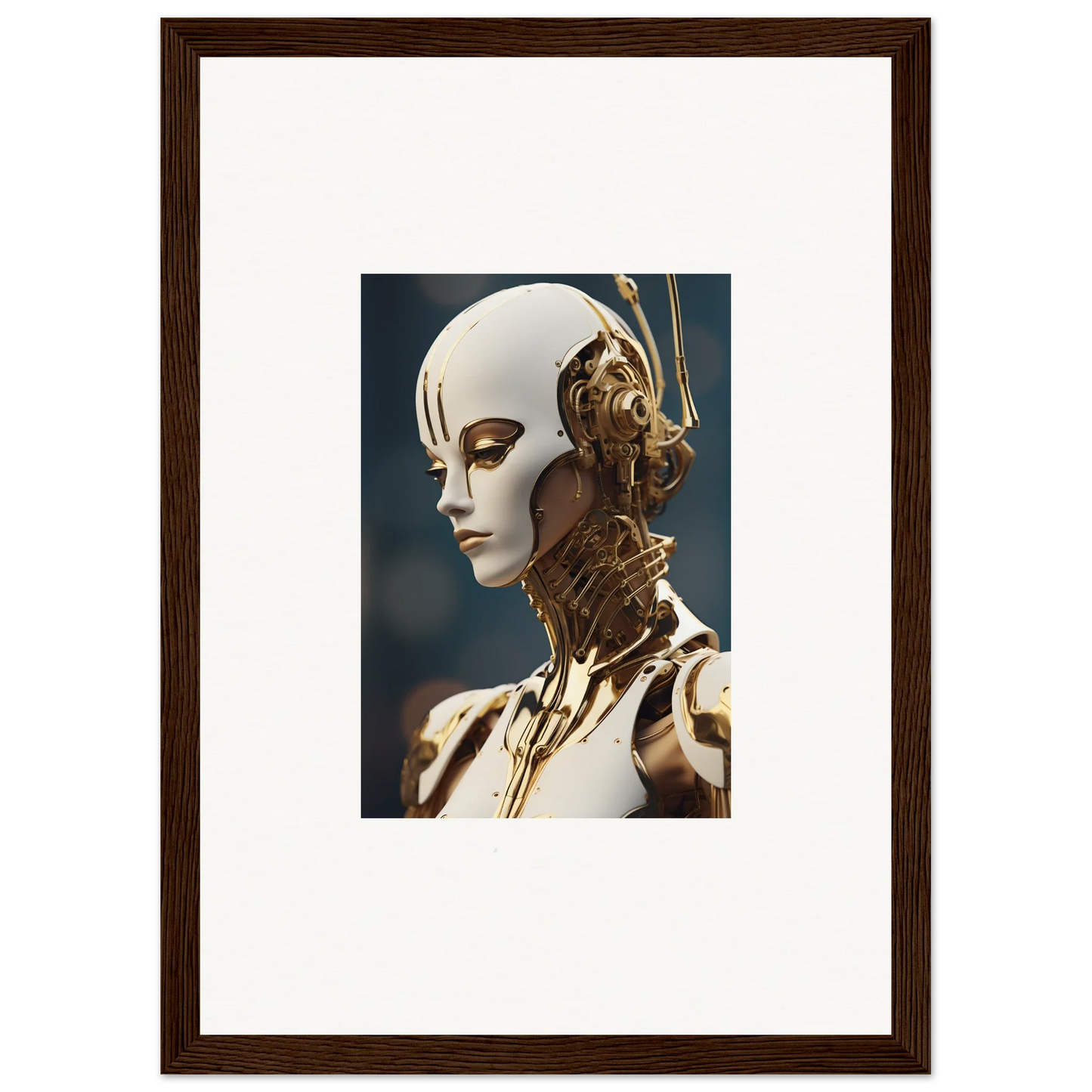 Futuristic humanoid robot with gold details, ideal for whiskey obedient room decor