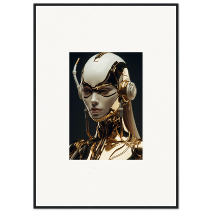 Futuristic robotic figure in metallic gold, perfect for Botanical Sonata room decor