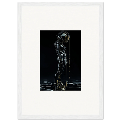 Futuristic robotic figure art for room decor in dark metallic setting, perfect canvas prints