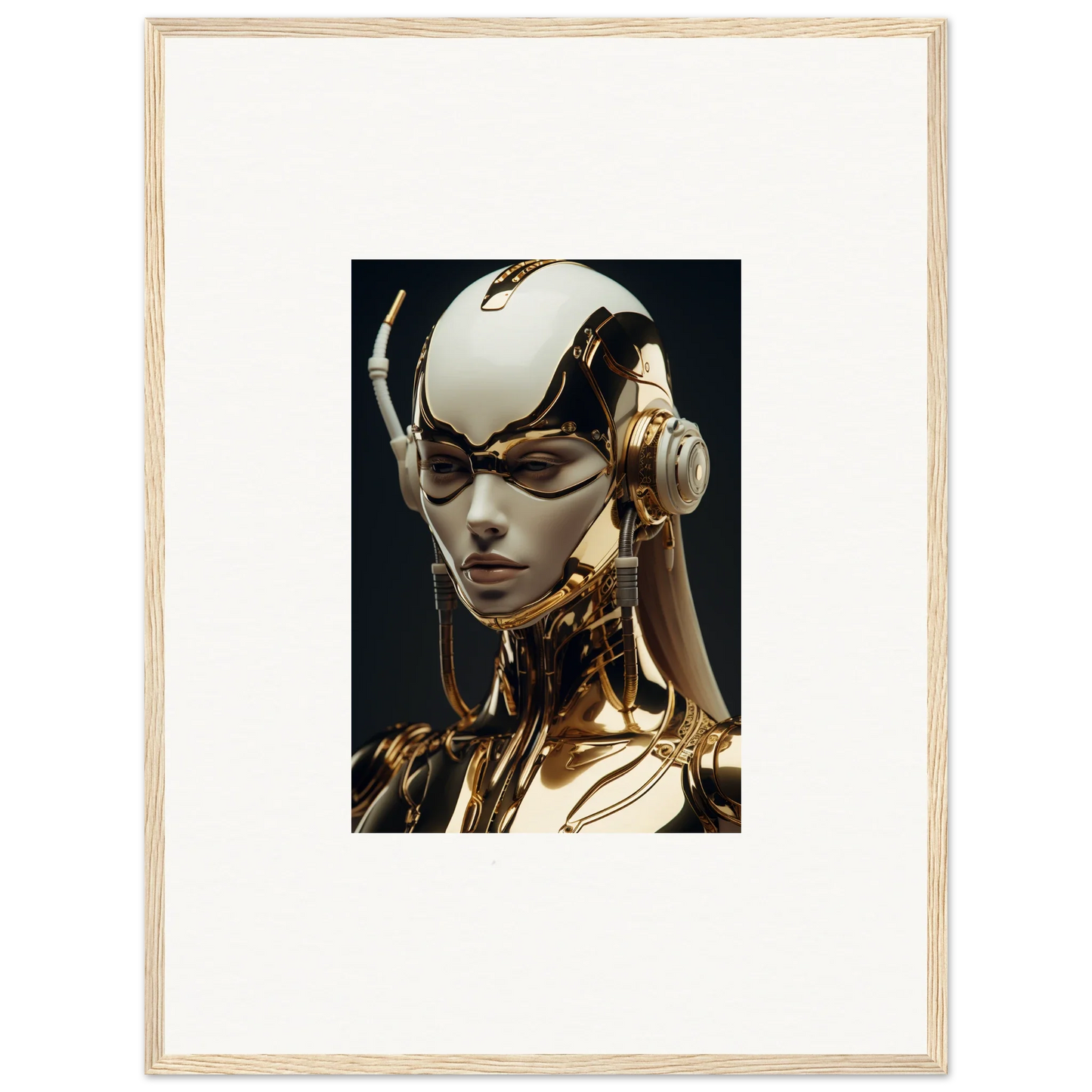 Futuristic robotic figure in white and gold, ideal for Botanical Sonata room decor