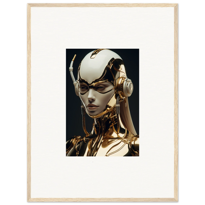 Futuristic robotic figure in white and gold, ideal for Botanical Sonata room decor