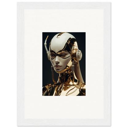 Futuristic robotic figure with a white helmet and golden body for Botanical Sonata room decor