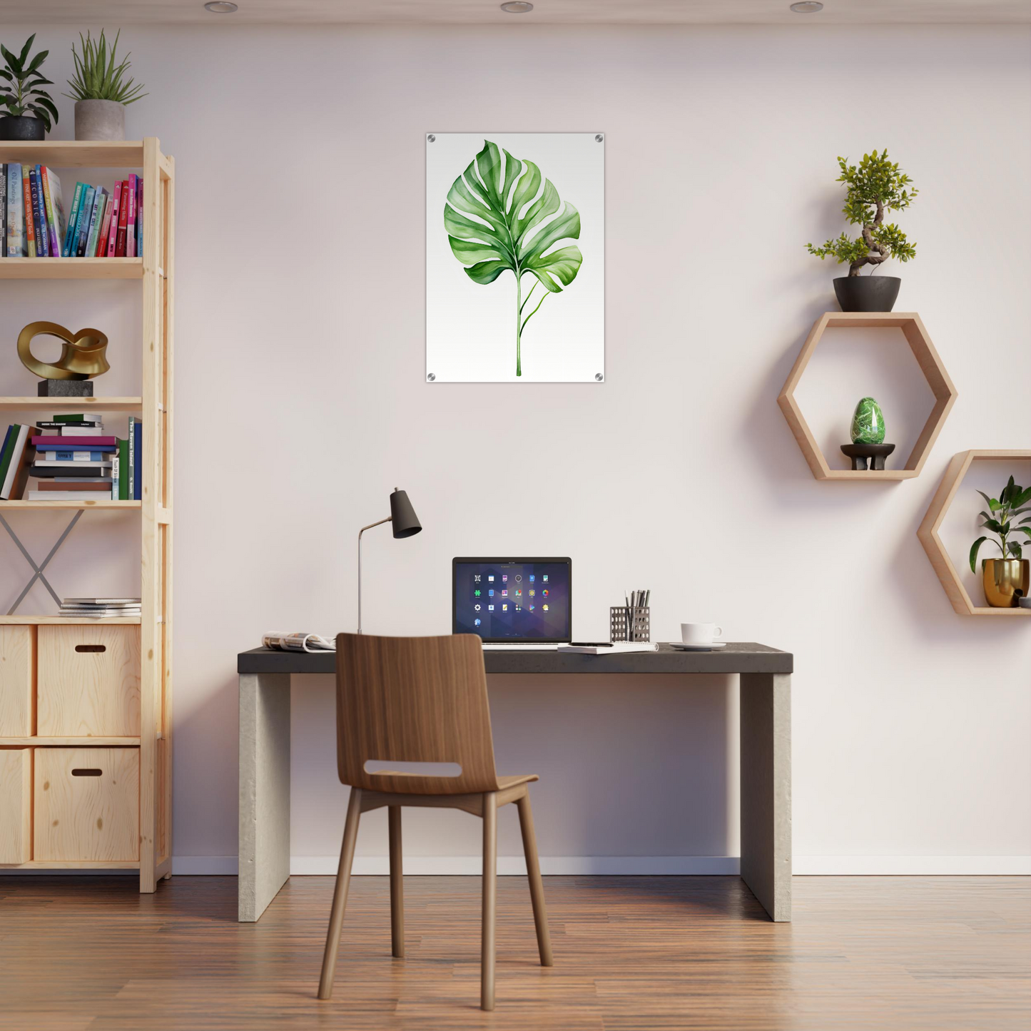 A green leaf on a white background poster