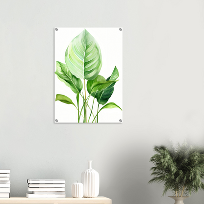 A high-quality close up of Aquarelles Tropical Leaf A - Acrylic Print The Oracle Windows™ Collection.