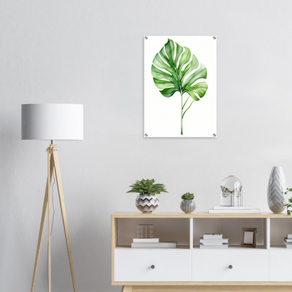 A green leaf on a white background