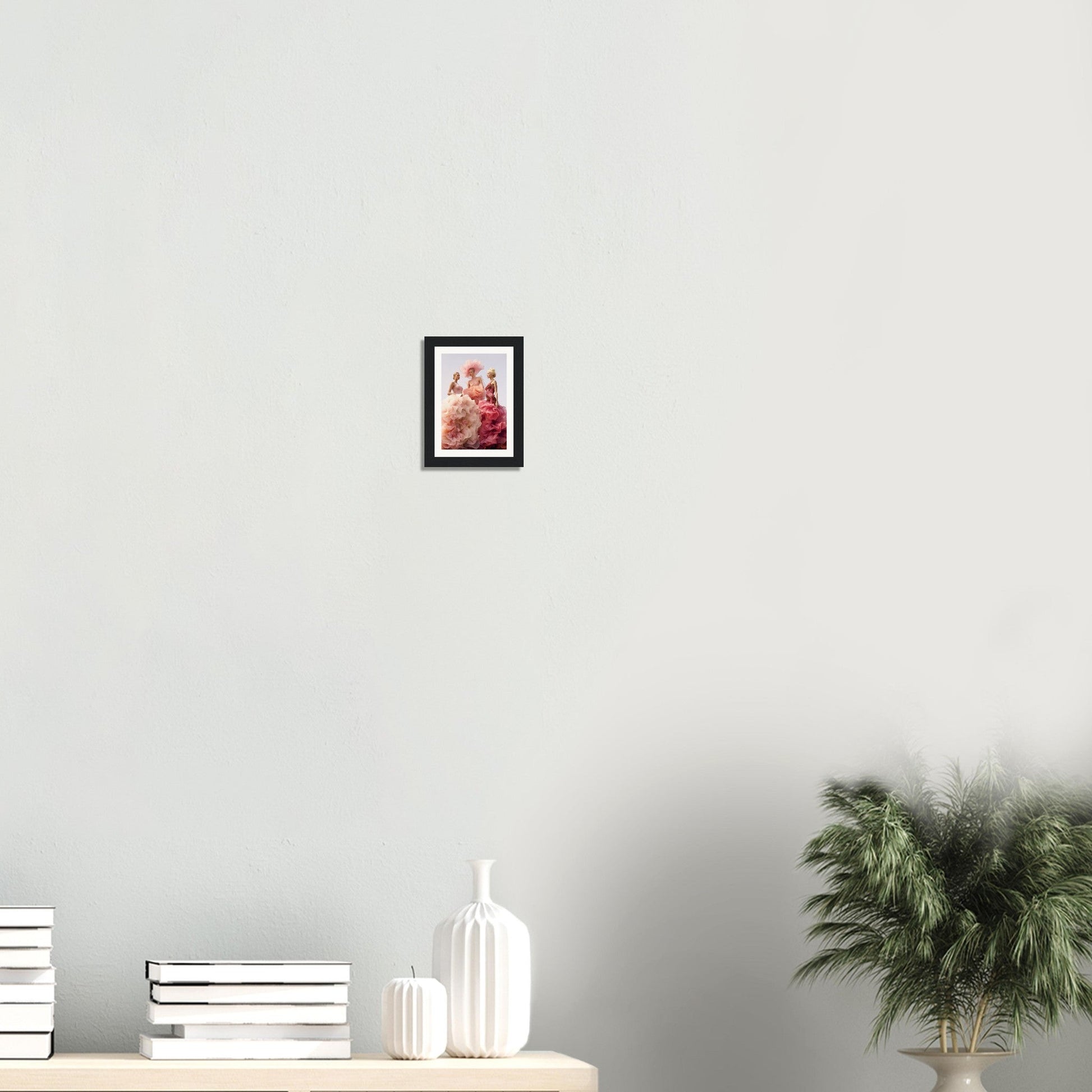 Framed portrait photograph with a reddish-pink tint hanging on a wall.