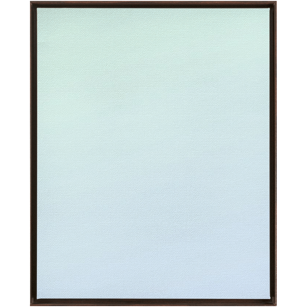 A Misty Morning Gradient - Framed Traditional Stretched Canvas with a brown frame, perfect for those seeking minimalism in their workspace.