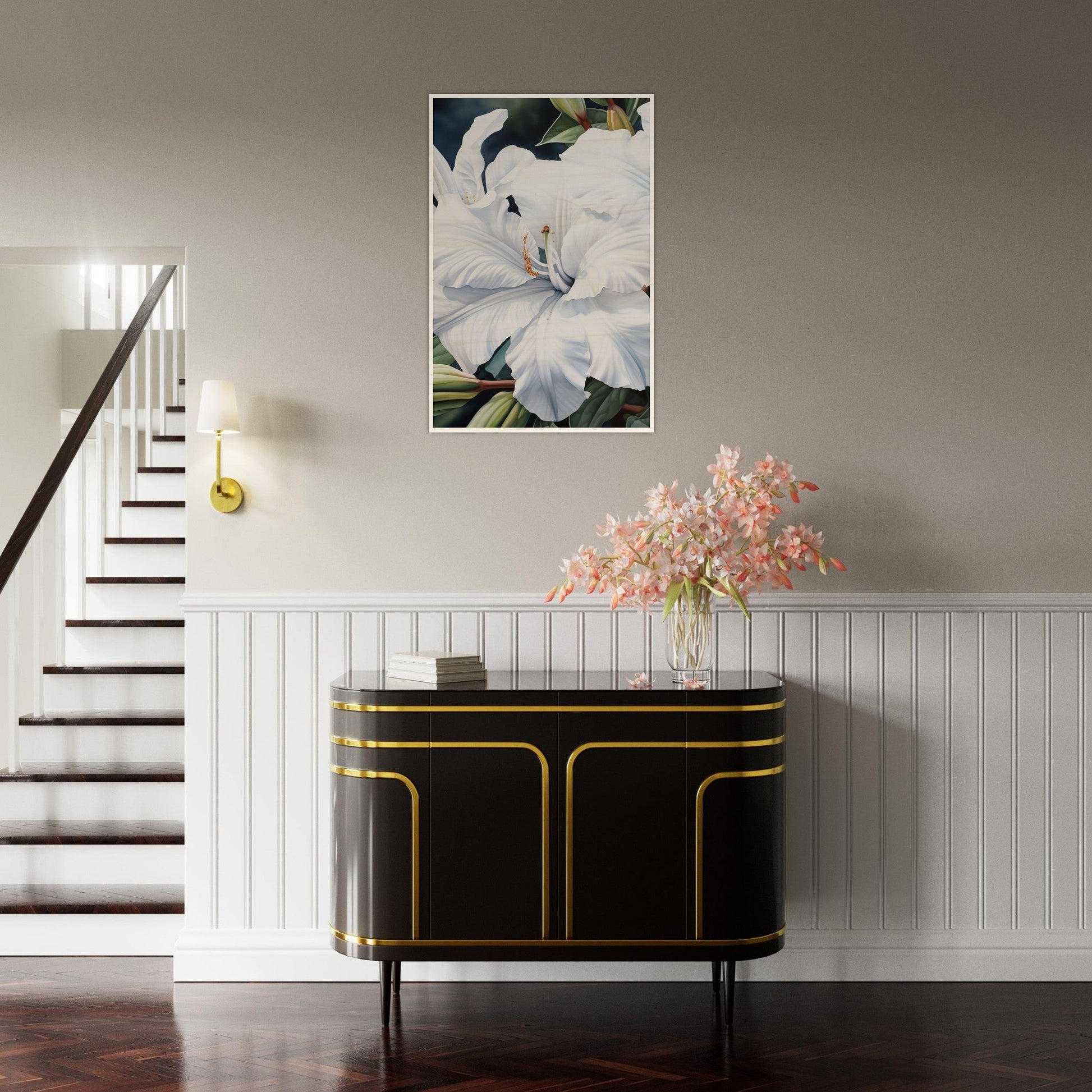 A fashion wall art poster featuring White And Green - Wood Prints on a wooden board, perfect to transform your space.