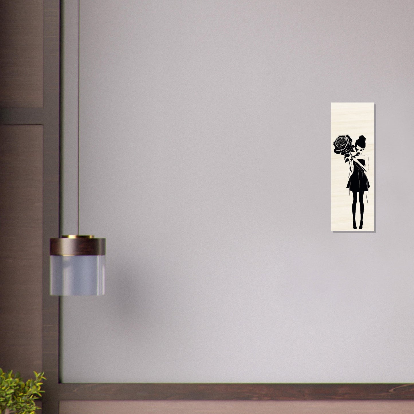 Silhouette artwork of a girl with a flower-shaped head on a white canvas.