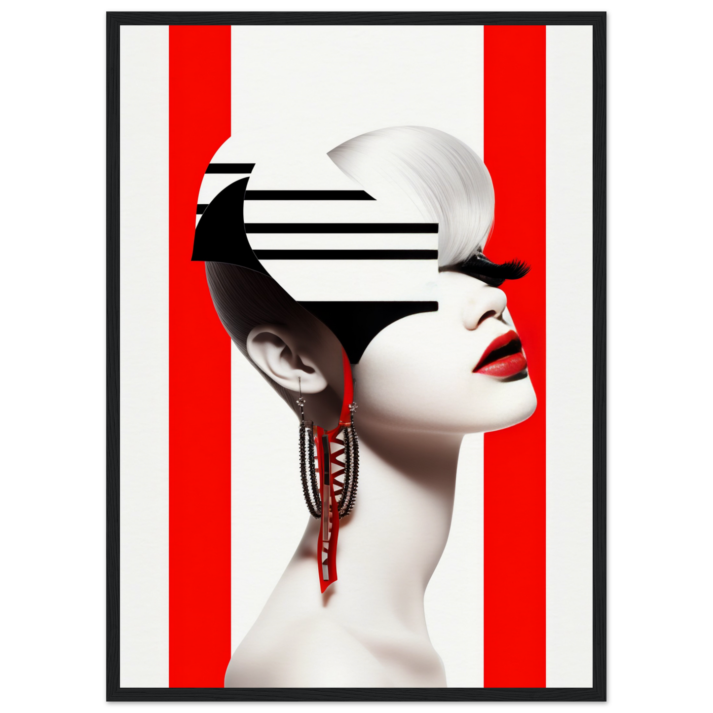 A high-quality Deep Dive The Oracle Windows™ Collection for my wall featuring a portrait of a woman with red and white stripes on her face. This artwork will transform your space.