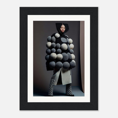 Avant-garde coat adorned with spherical protrusions worn by a model.