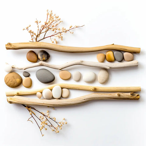 driftwood and pebbles wall art