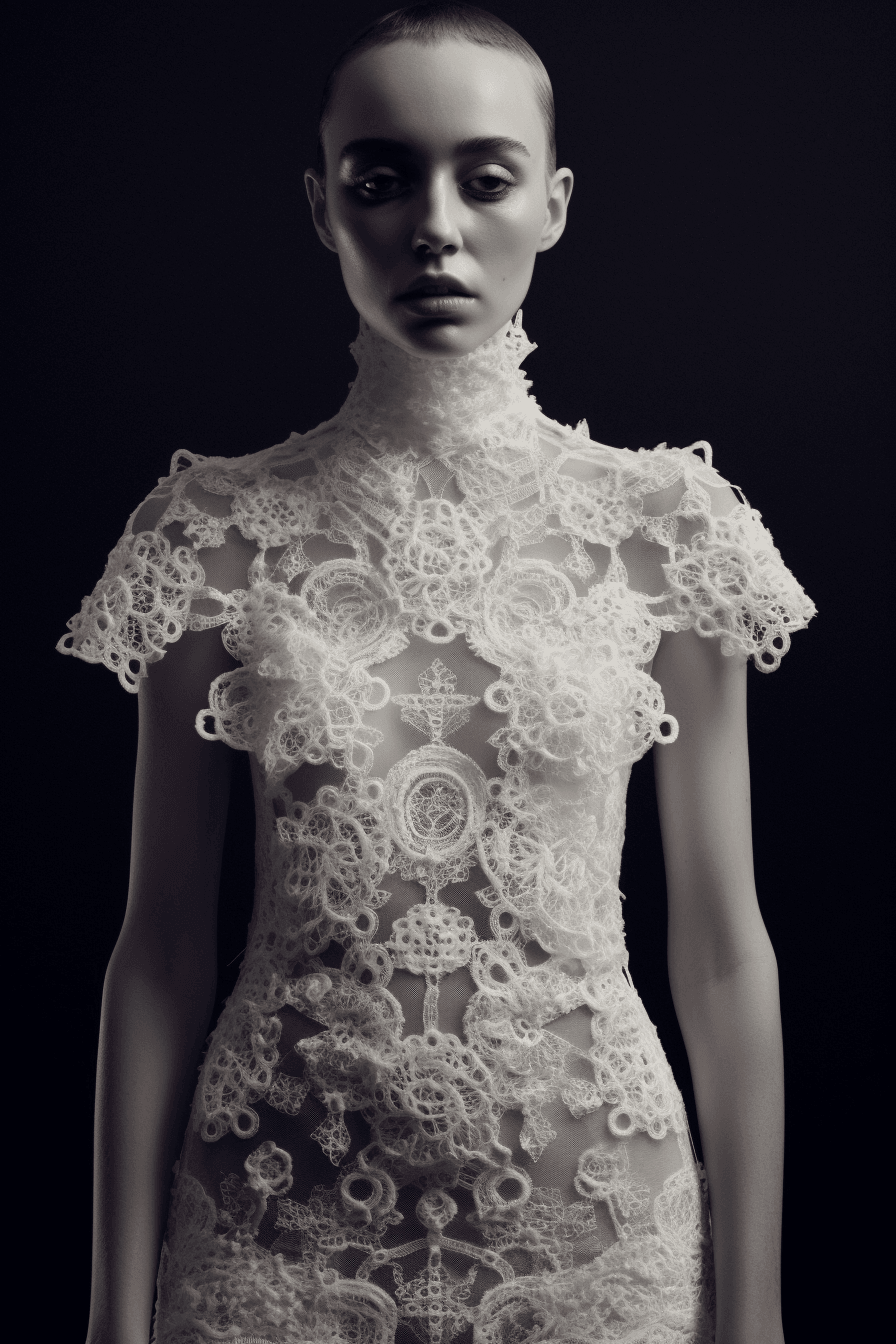 Photoshot of a model wearing beautiful lace bodysuit, poster