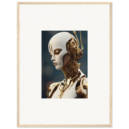 Humanoid robot art with golden mechanics, perfect for Whiskey Obedient room decor