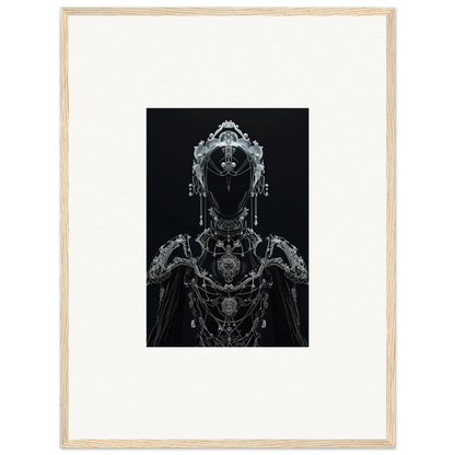 Intricate black and white illustration of a skeletal figure for Room Decor and Framed Wall Art