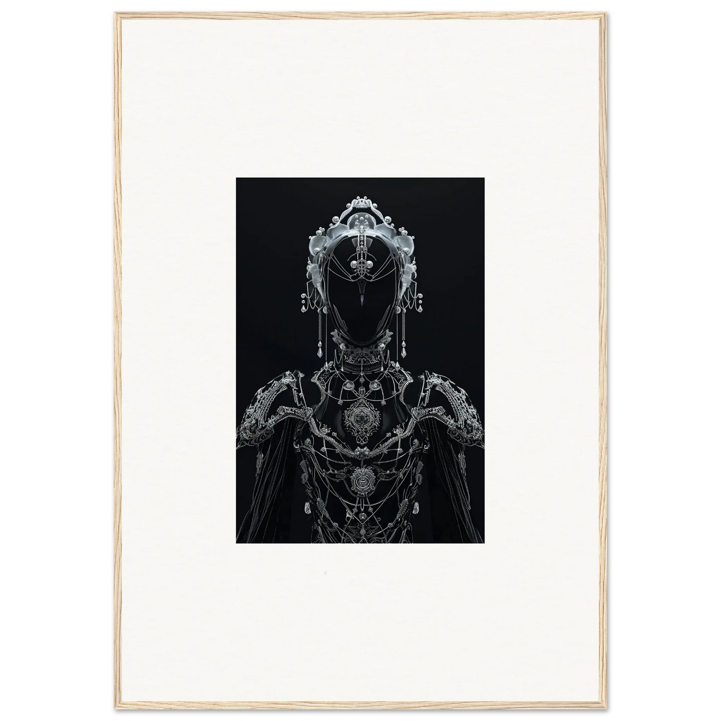 Intricate metallic cyborg figure art for modern room decor and framed wall art