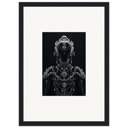 Intricate metallic cyborg figure as framed wall art for unique room decor