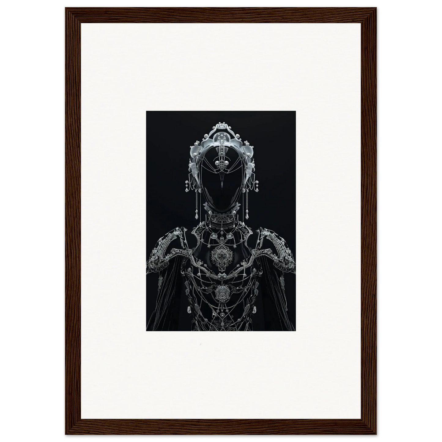 Intricate metallic robotic figure for Enigma Skein Emsembler framed wall art decor