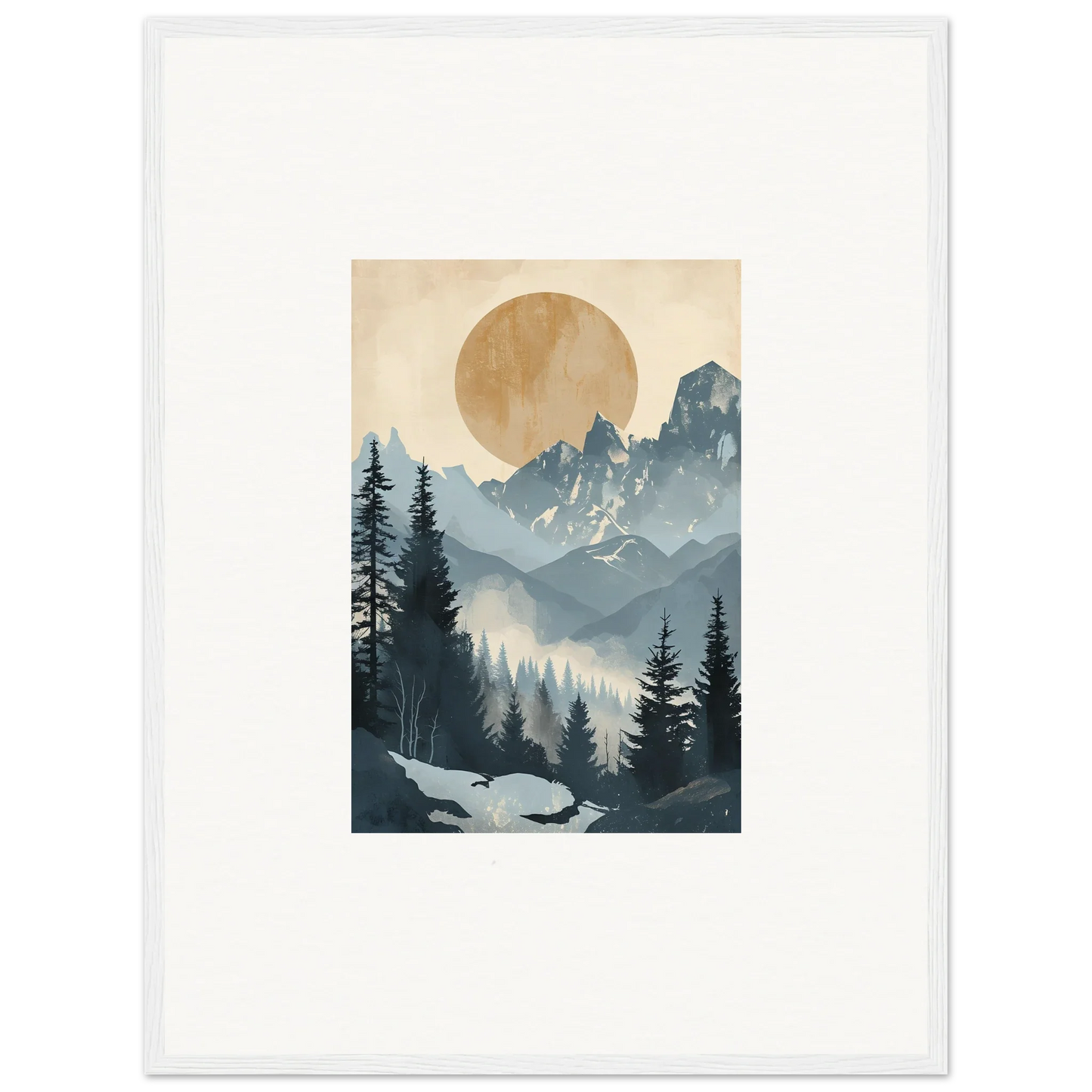 Landscape painting of mountains and forests, perfect alpine serenade for room decor