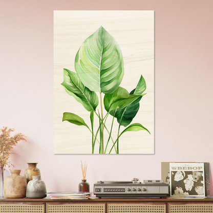 A large green leaf on a white background