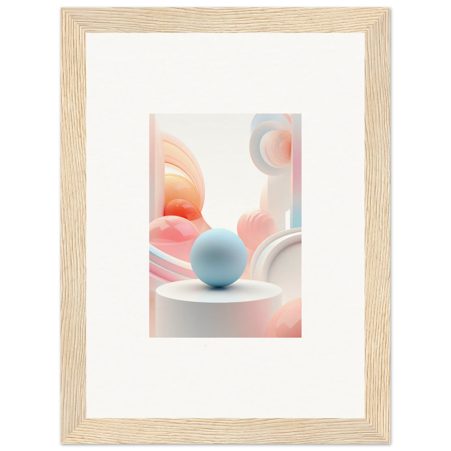 Light blue sphere on white surface with soft pink shapes, perfect for cosmic timeless room decor