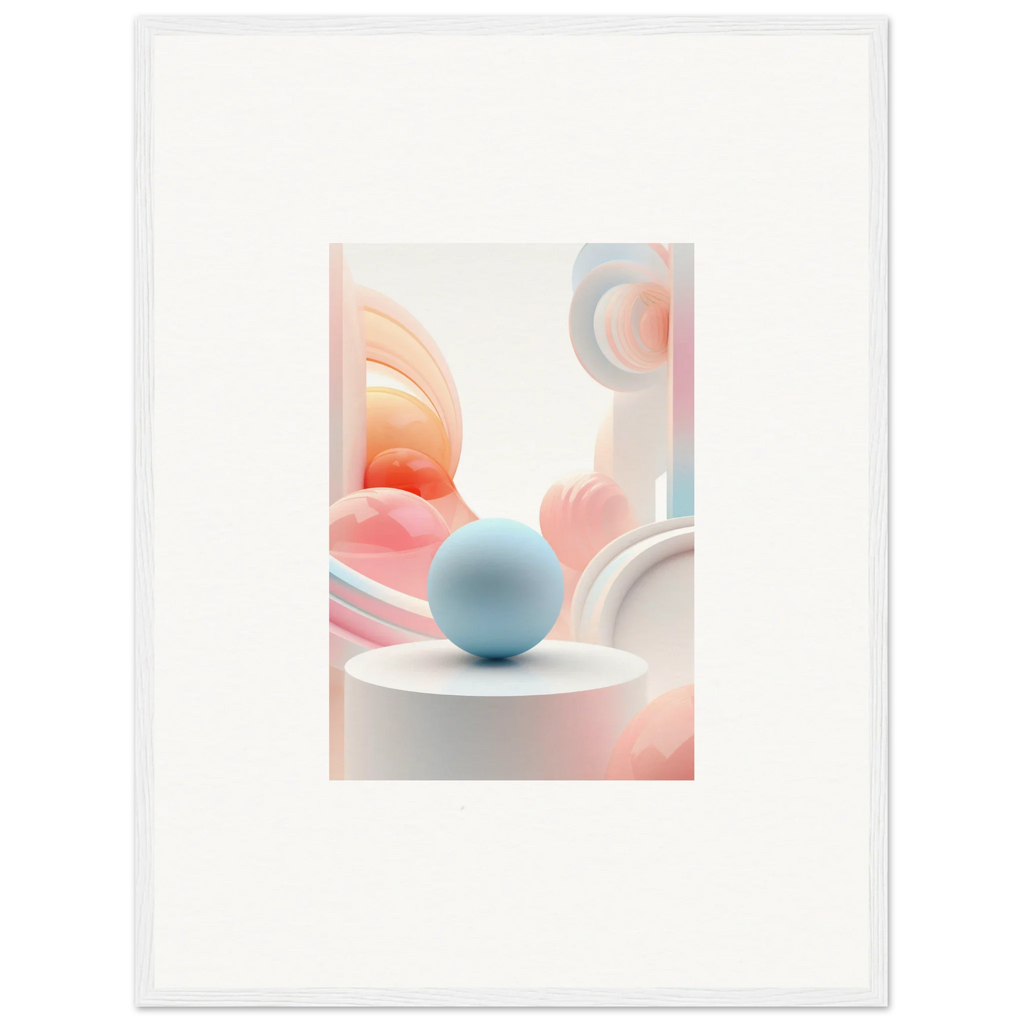 Light blue sphere on white surface for cosmic timeless room decor or framed wall art