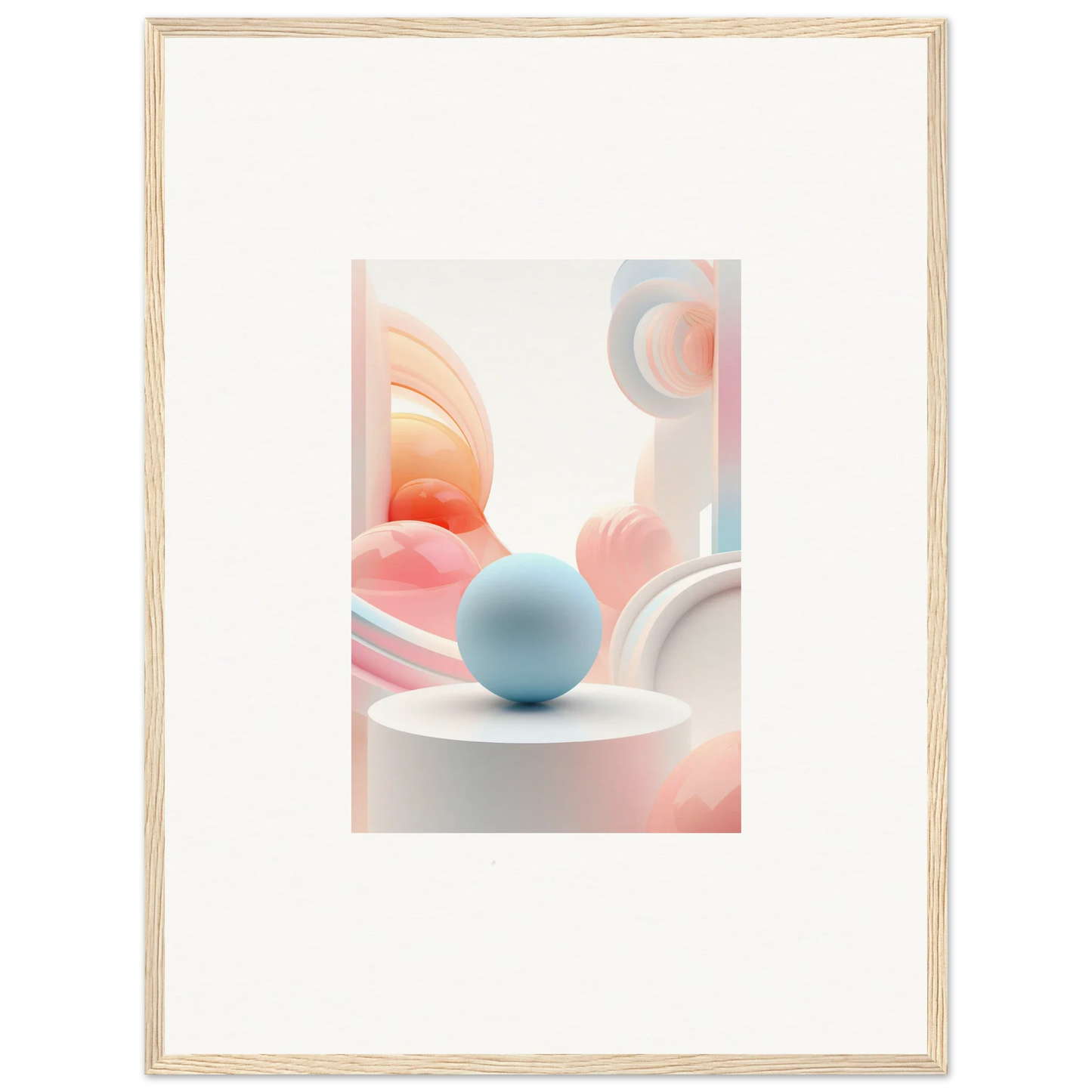 Light blue sphere on white surface, perfect for Cosmic Timeless room decor or framed wall art