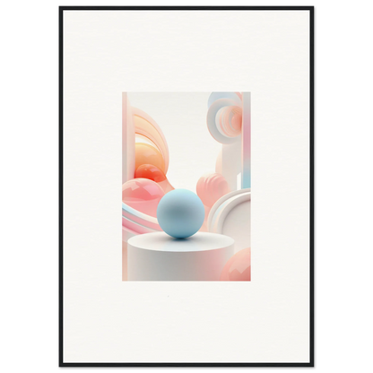 Light blue sphere on white surface with pink shapes in Cosmic Timeless wall art