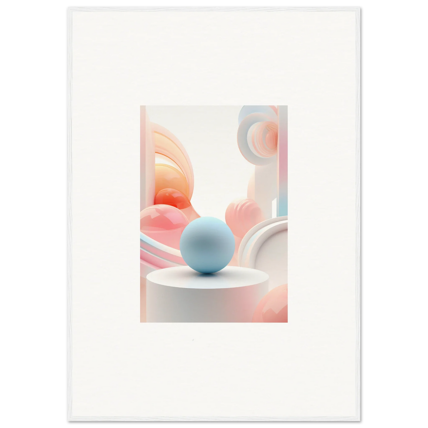 Light blue sphere on white surface, perfect for Cosmic Timeless room decor or framed wall art