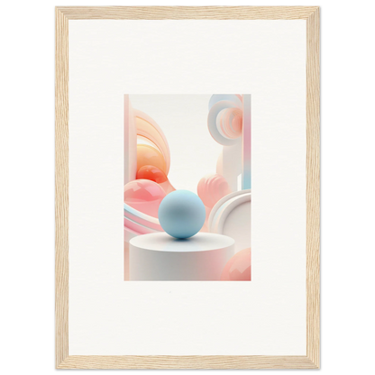 Light blue sphere on white surface, surrounded by soft pink shapes, cosmic timeless decor