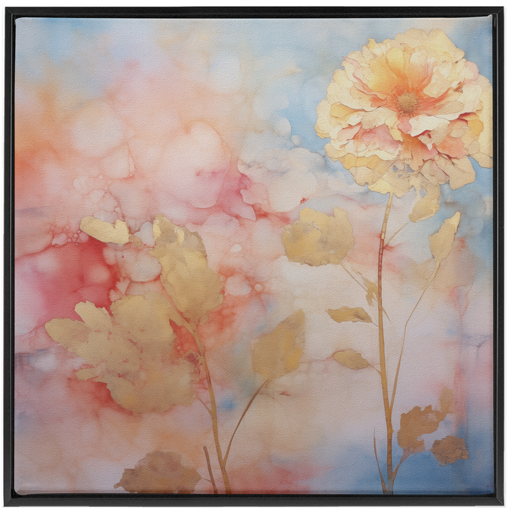A watercolor painting of a flower on an I LOVE GOLD - Framed Canvas Wrap.