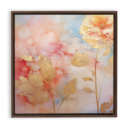 A watercolor painting of flowers on an I LOVE GOLD - Framed Canvas Wrap.