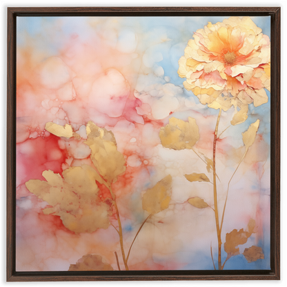 I LOVE GO(L)D - Framed Canvas Wraps painting of a flower on a blue background.