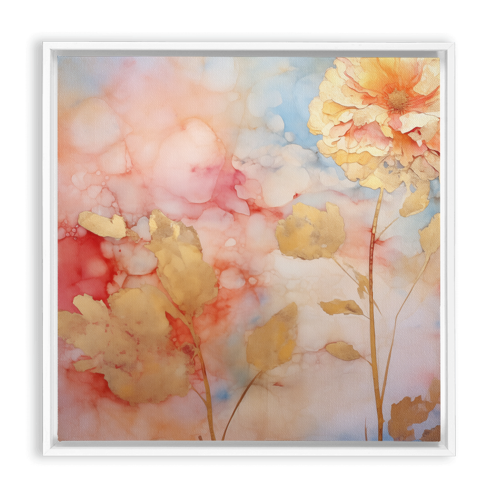 A watercolor painting of flowers on I LOVE GOLD - Framed Canvas Wraps.