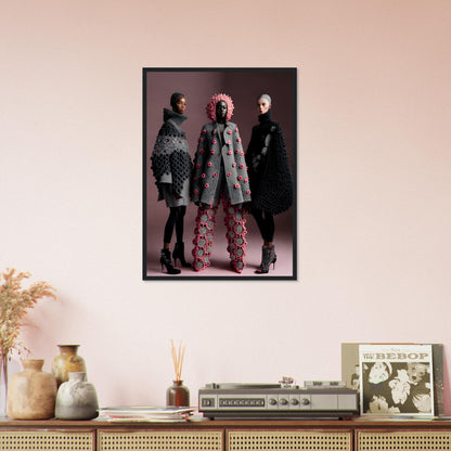 Three models are posing for high-quality Pinks And Greys Crochet Addicts The Oracle Windows™ Collection fashion wall art.