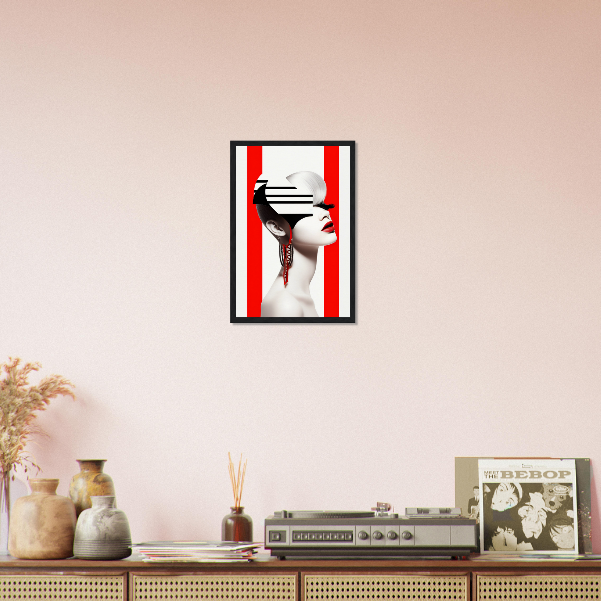 A high-quality Deep Dive The Oracle Windows™ Collection for my wall featuring a portrait of a woman with red and white stripes on her face. This artwork will transform your space.