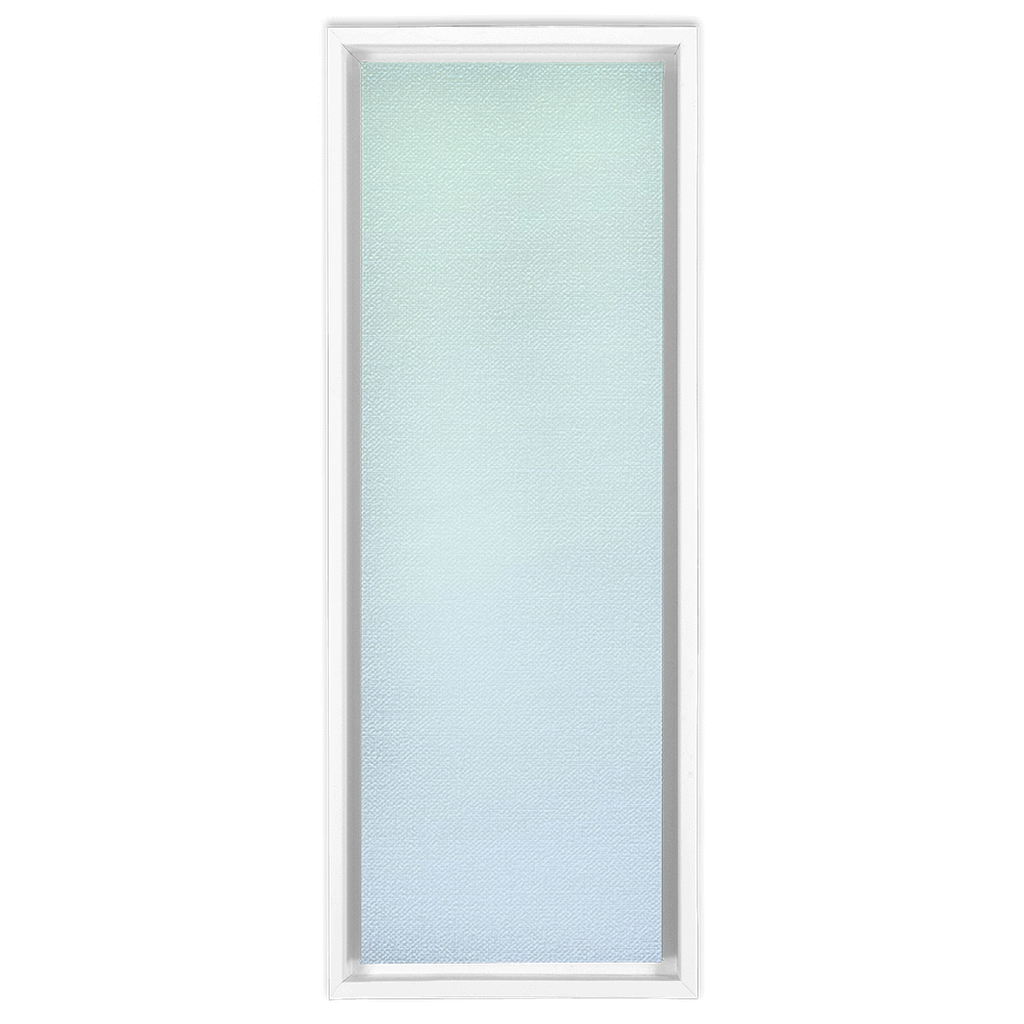 A Misty Morning Gradient - Framed Traditional Stretched Canvas with frosted glass on a minimalistic white background.