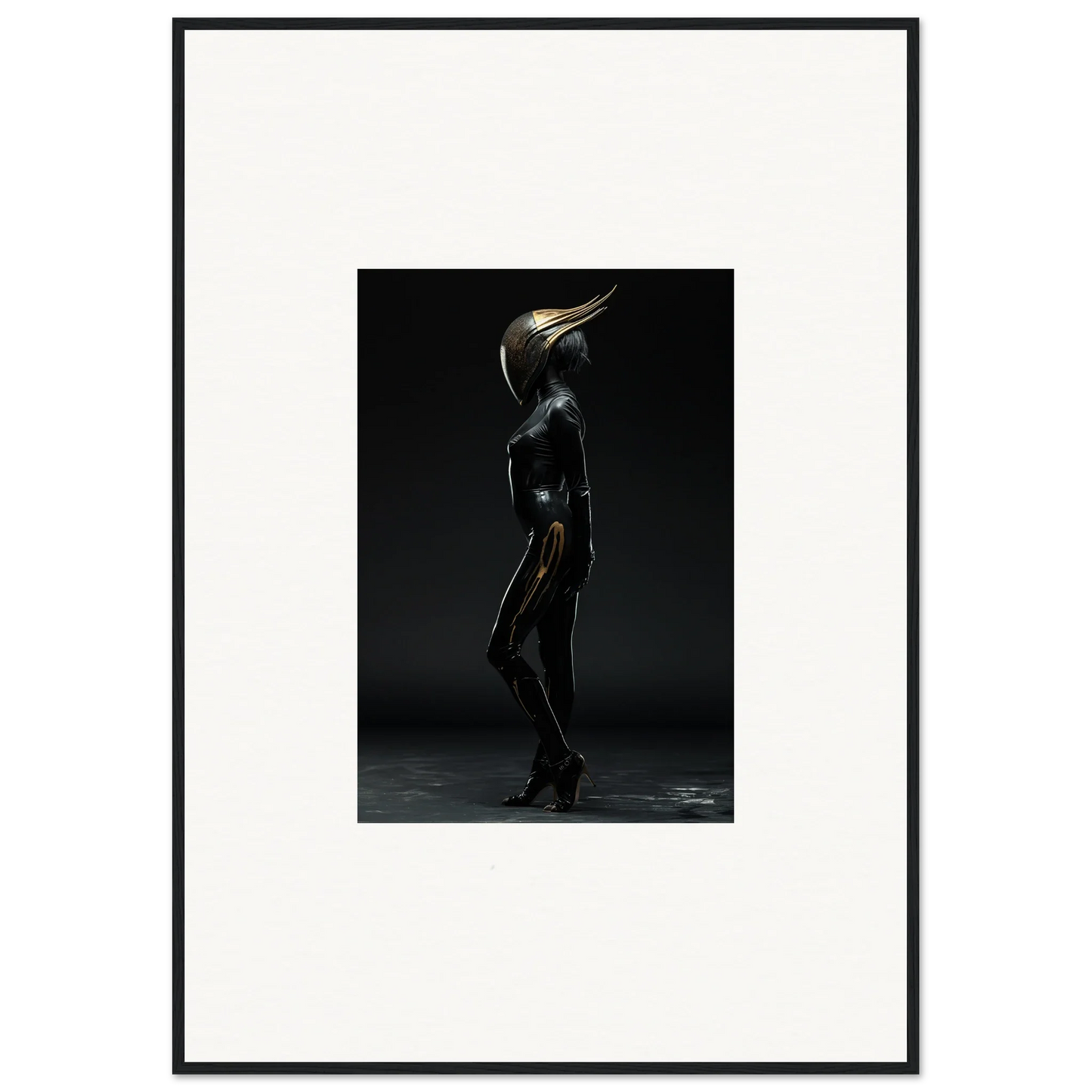 Metallic humanoid figure with beak-like head, ideal for noise threshold room decor