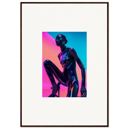 Metallic humanoid in neon blue and pink, ideal for Neon Symphony room decor