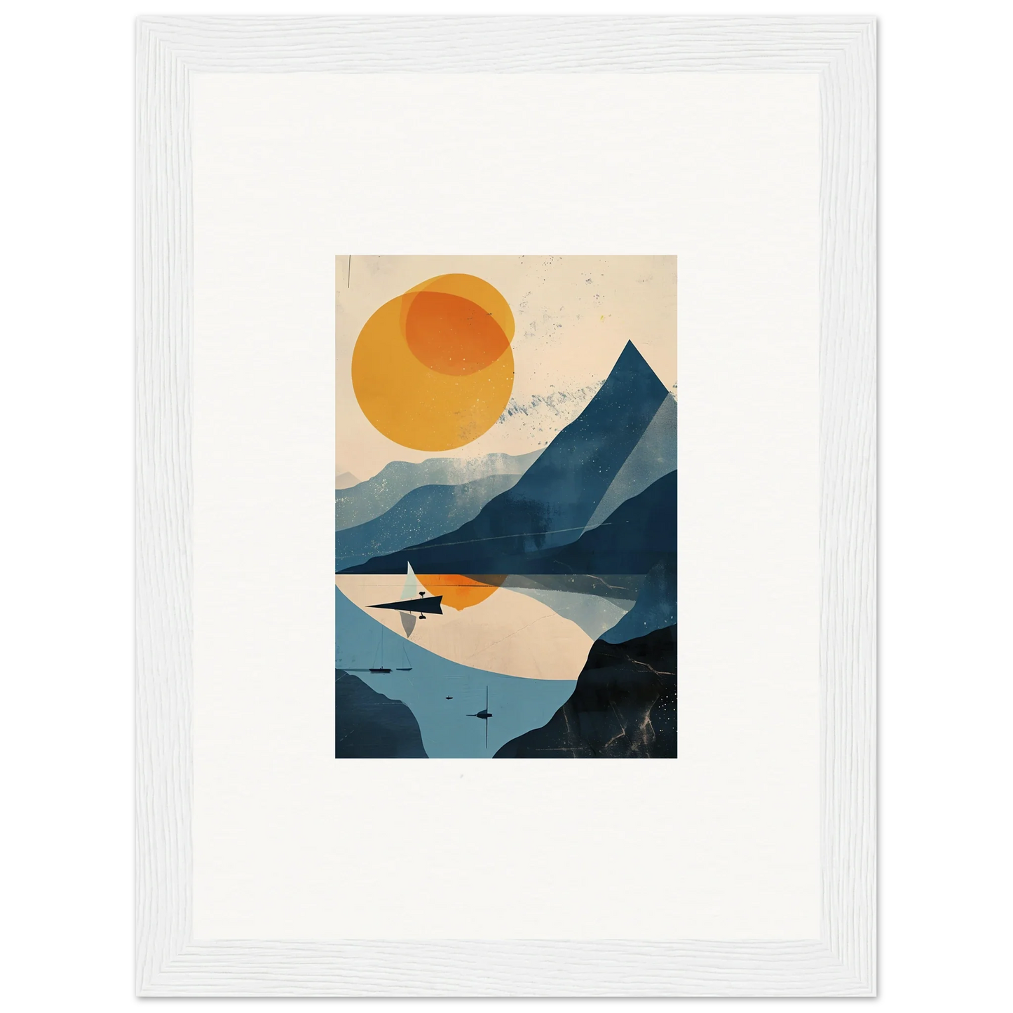 Minimalist landscape artwork of mountains and a sun for stylish room decor