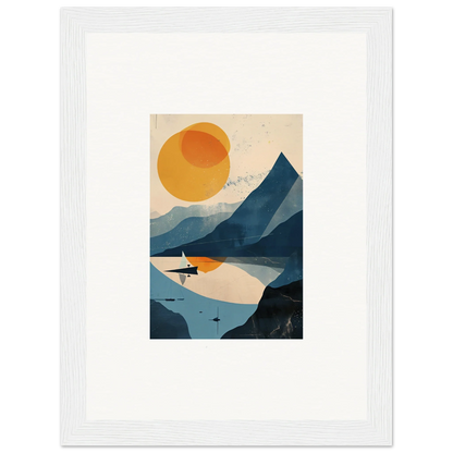 Minimalist landscape artwork of mountains and a sun for stylish room decor