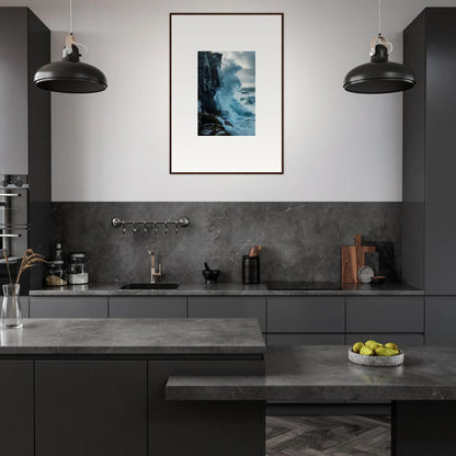 Modern kitchen with dark gray cabinetry, ideal for baptism translation-themed room decor