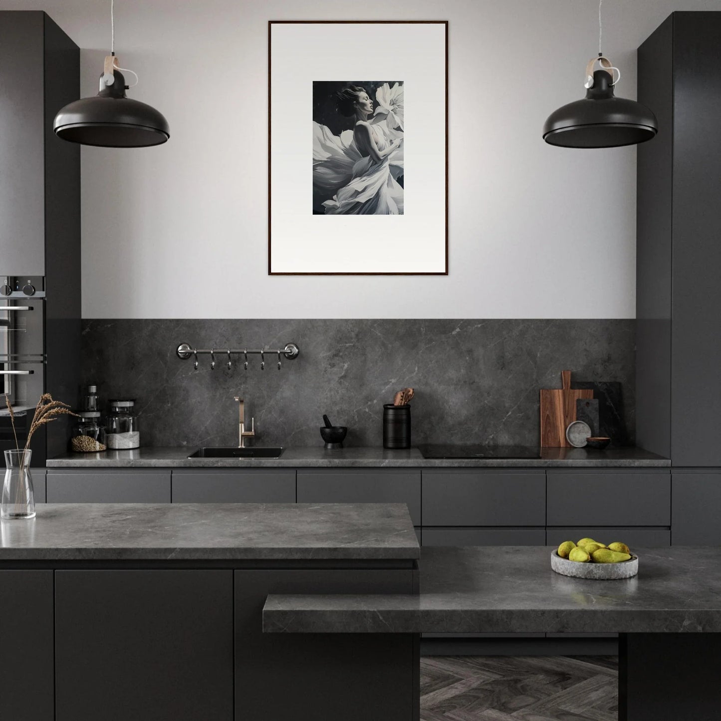 Modern kitchen with dark cabinetry, perfect for dreams blossom room decor