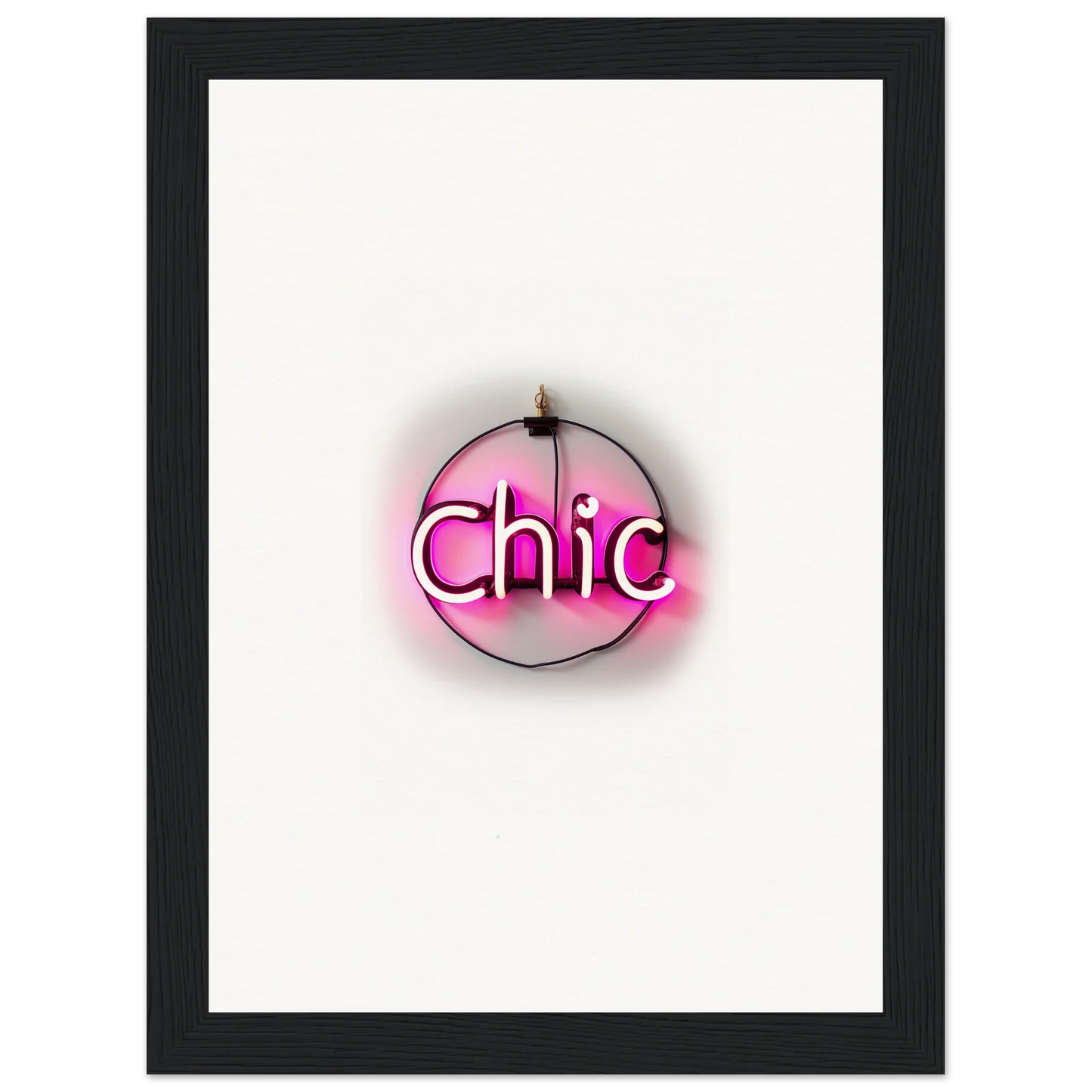 Neon pink Chic sign in circular shape for stylish room decor and framed wall art