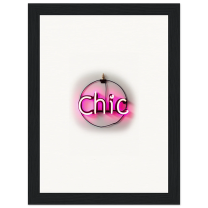 Neon pink Chic sign in circular shape for stylish room decor and framed wall art