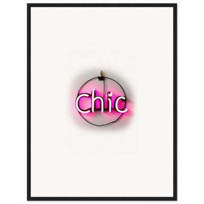 Neon pink Chic sign circular framed wall art for unique room decor in Espress Plaissant