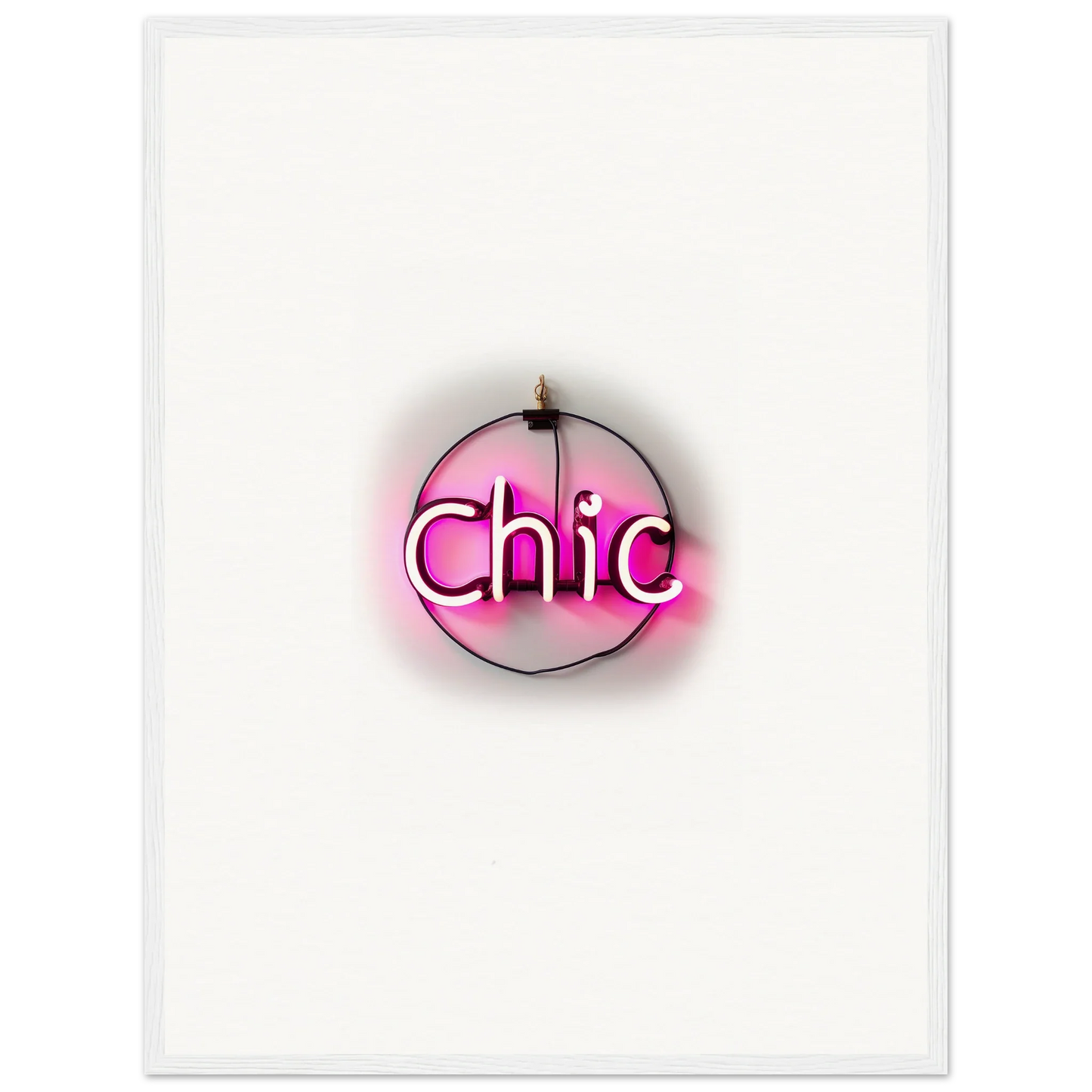 Neon pink Chic sign in a circular frame for unique room decor and Framed Wall Art