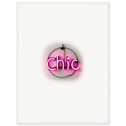 Neon pink Chic sign in a circular frame for unique room decor and Framed Wall Art